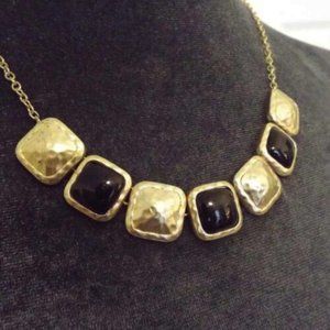 PURE MCM TEXTURED GOLDEN BLACK ENAMEL SQUARES NECKLACE & EARRINGS SET 64